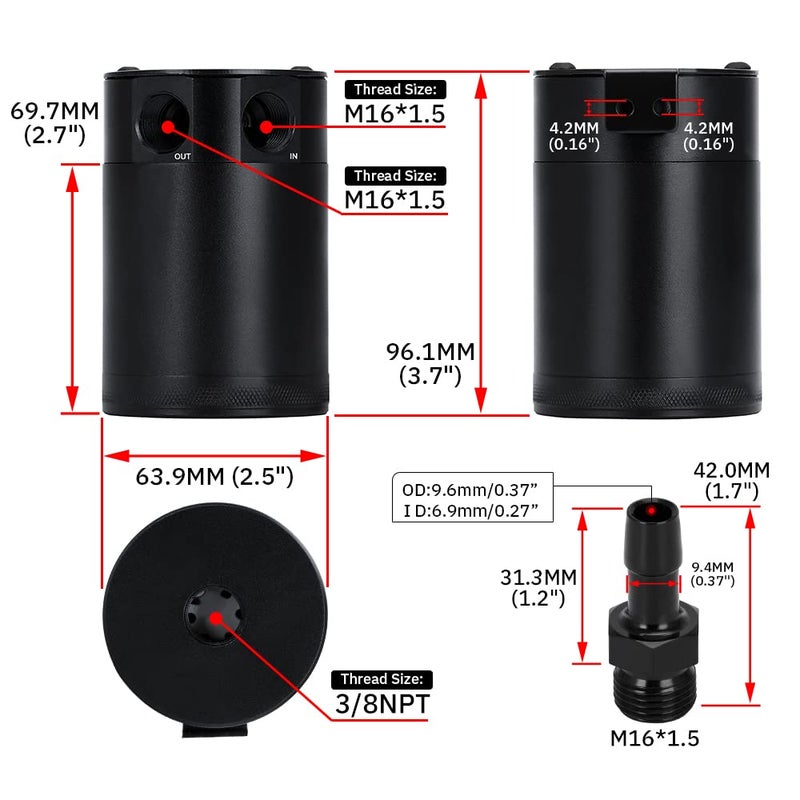 PQY Baffled Oil Catch Can Kit Universal 2 Port Aluminum Oil Separator Reservoir Tank - Image 3